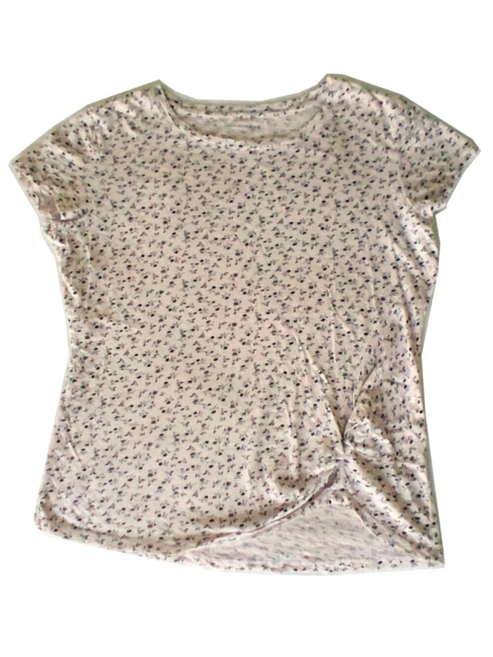 Women's Denver Hayes Tshirt, Light Pink & Black Floral, Twist-Knot, Large